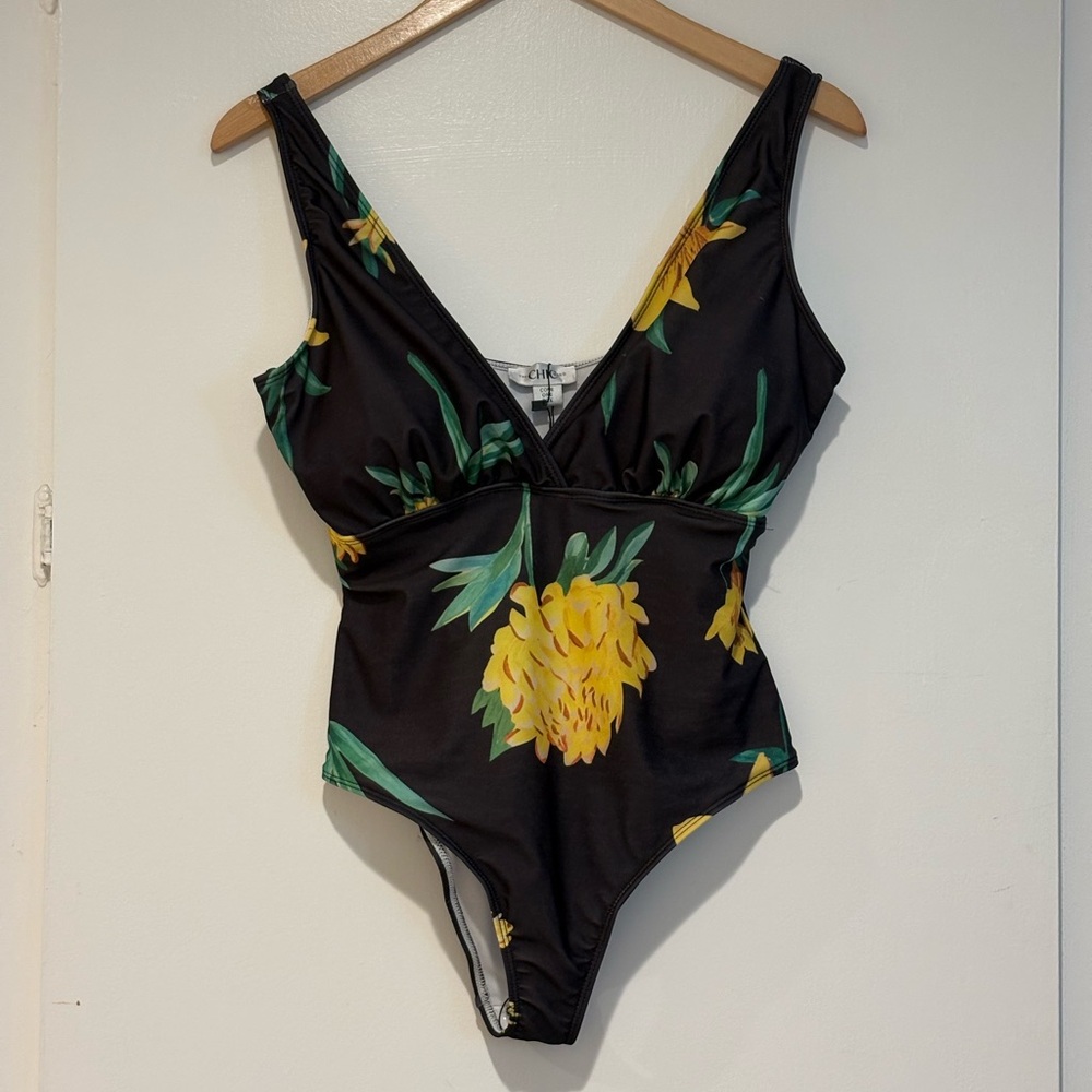 Chic Hero Black Tropical Floral Swimsuit Set One Piece + Midi Skirt